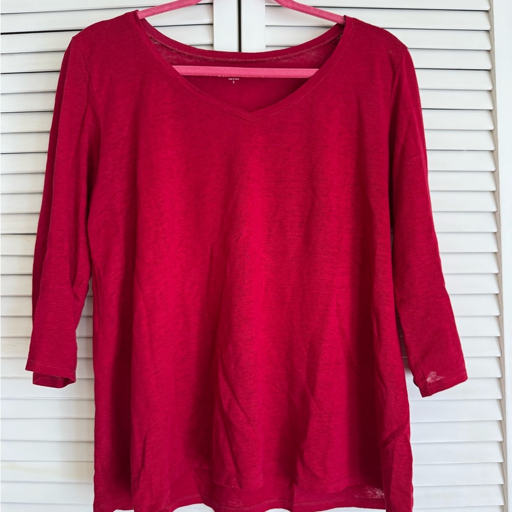 Eileen Fisher 100% Linen Red V-Neck Top